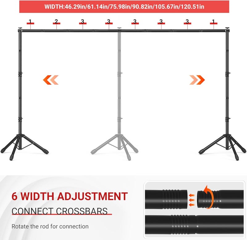 JSungo 10x6.5 FT Backdrop Stand for Parties, Adjustable Photo Backdrop Stand Kit with Carrying Bag, Portable Background Stand Backdrop for Wedding, Photoshoot, and Photo Studio - Image 2